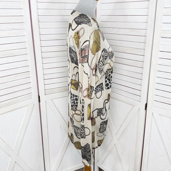 XXist Shimmer Purses Print Button Up Cardigan Sweater Gold Tan Multi Large - Picture 4 of 13